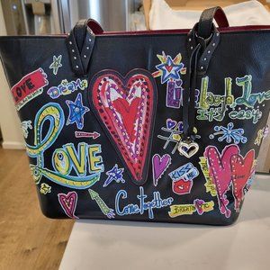 NWOT Rare Retired Black Leather Brighton Love Scribble Black Tote